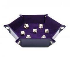 LEATHERETTE & VELVET DICE TRAY (NAVY W/ PURPLE HEX)